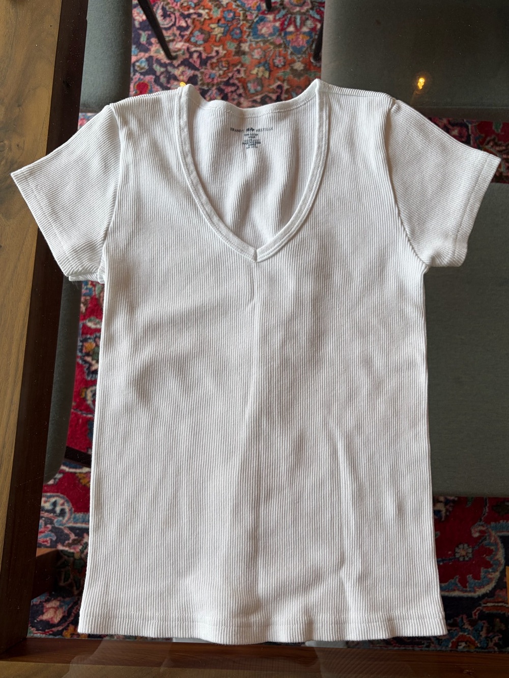 White Ribbed V-Neck Tee